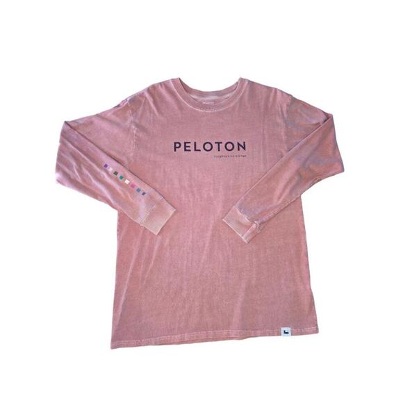 NWT Peloton Pink Long Sleeve Printed Logo Tee Shirt Size Medium Oversized - Picture 1 of 3